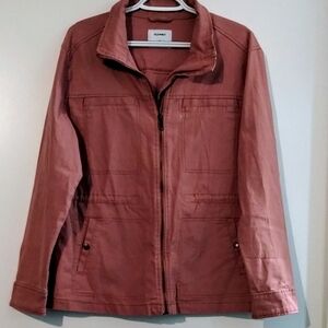 Old Navy Brown Utility Jacket with Quilted Stitching and Stand-Up Collar